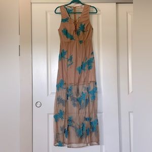 Maxi dress with sheer layer and embroidered detail